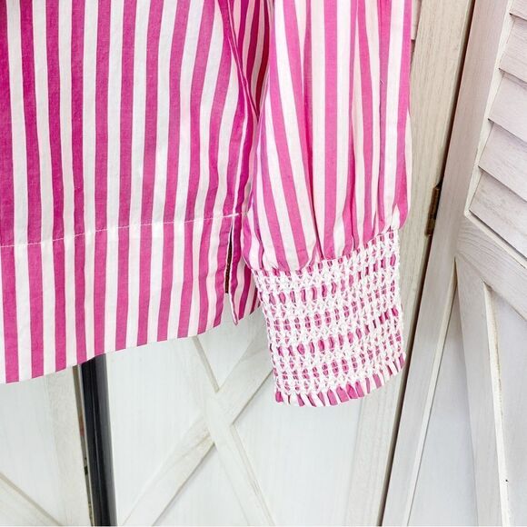 J. Crew Striped Smocked Cuff Popover Shirt Pink White XS - Picture 7 of 15